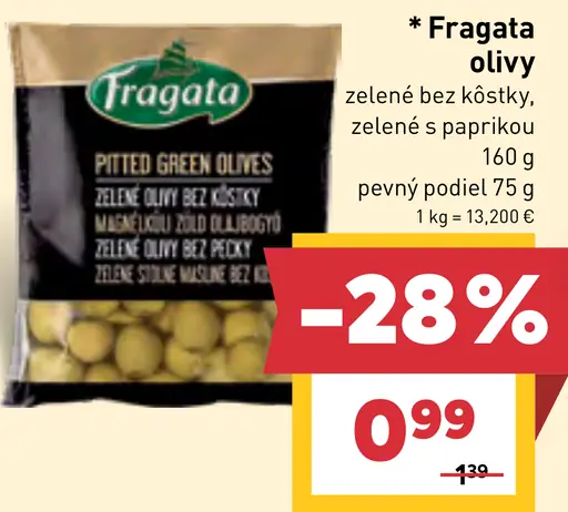 Fragata zelené olivy bez kôstky