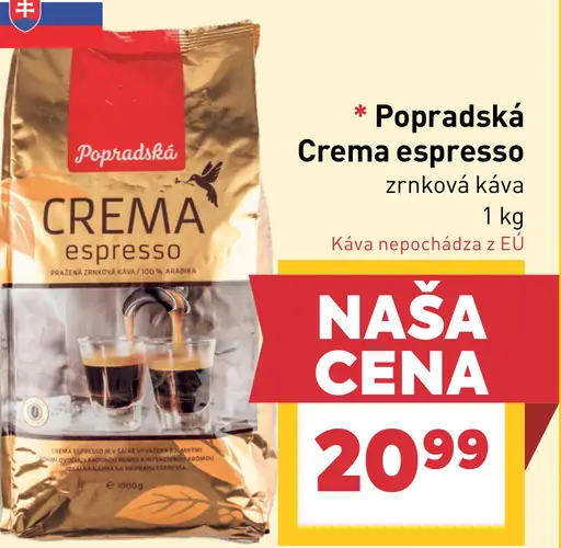 Popradská Crema Espresso zrnková káva