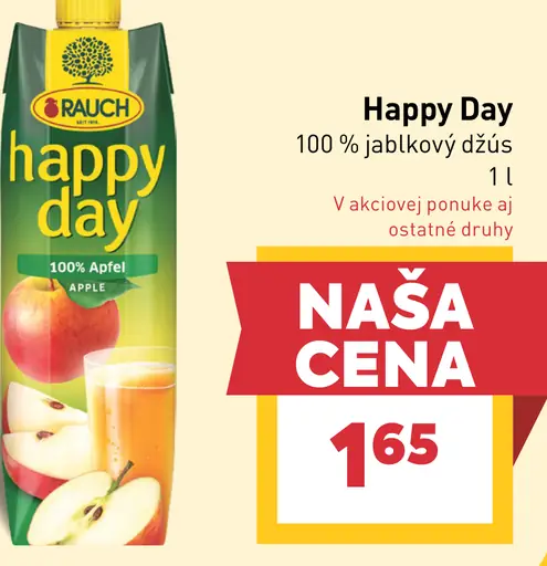 Happy Day 100% jablkový džús, jablkový džús s dužinou