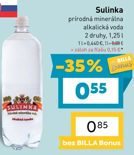 Sulinka Alkalická kyselka prírodná minerálna voda