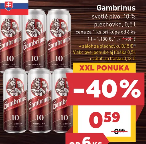 Gambrinus Svetlé pivo 10 % plechovka