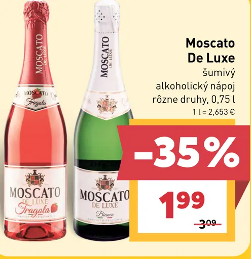 Moscato De Luxe šumivý alkoholický nápoj – ružový a biely, rôzne druhy