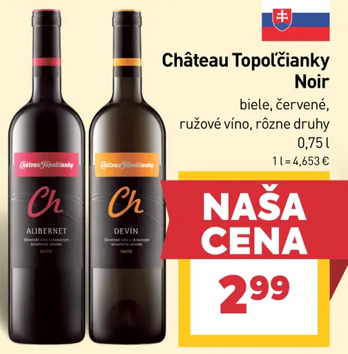 Château Topoľčianky víno Noir, biele, červené, ružové