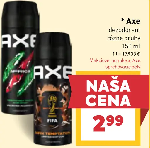 Axe dezodorant rôzne druhy