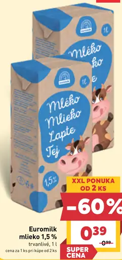 Euromilk mlieko 1,5 %