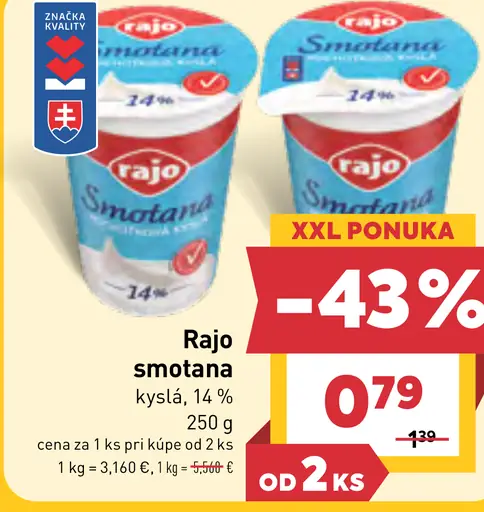 Rajo smotana kyslá 14%