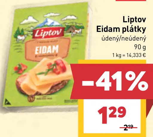 Liptov Eidam plátky údený alebo neúdený