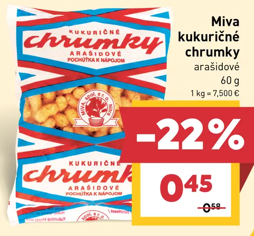 Miva kukuričné chrumky arašídové
