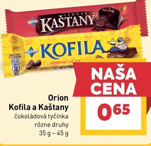 Orion Kofila a Kaštany čokoládová tyčinka rôzne druhy