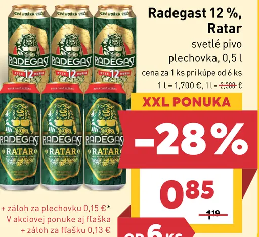 Radegast svetlé pivo 12% Ratar plechovka
