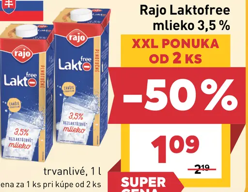 Rajo Lacto Free Trvanlivé mlieko 3,5 %