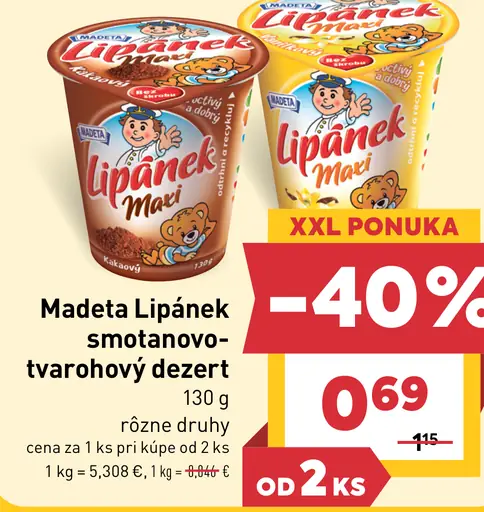 Madeta Lipánek smotanovo-tvarohový dezert, rôzne druhy