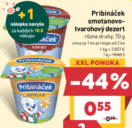 Pribináček smotanovo-tvarohový dezert rôzne druhy