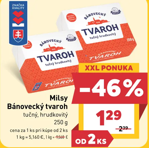 Milsy Bánovecký tvaroh tučný hrudkovitý