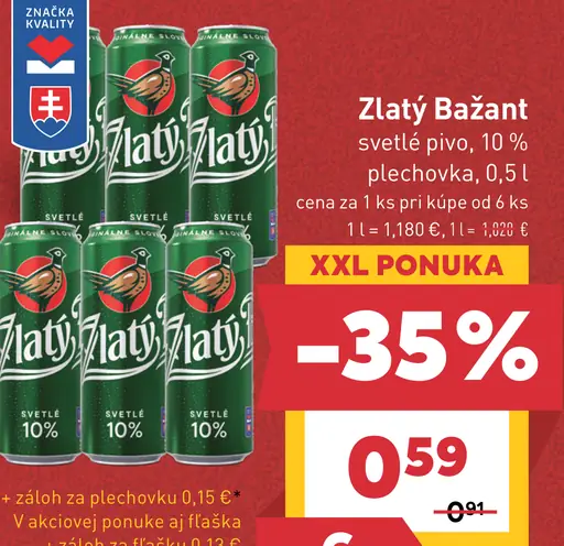 Zlatý Bažant 10% svetlé výčapné pivo plechovka