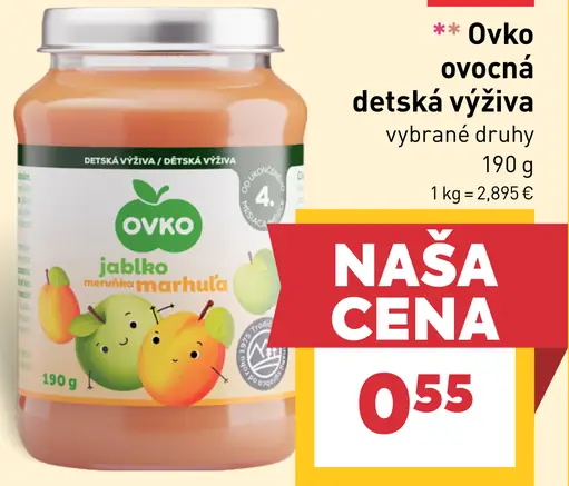 Ovko ovocná detská výživa jablko, hruška a marhuľa