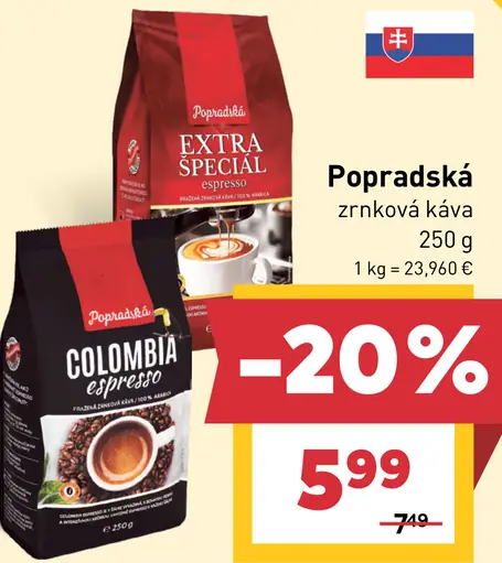 Popradská Extra špeciál espresso pražená zrnková káva