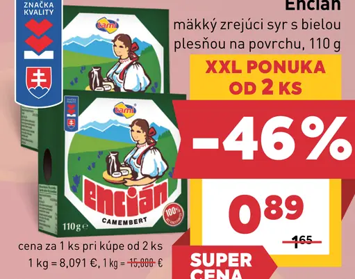 Encián mäkký zrejúci syr s bielou plesňou na povrchu