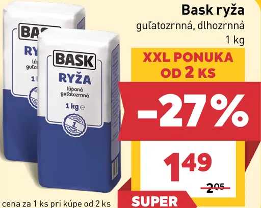 Bask ryža lúpaná guľatozrnná, dlhozrnná