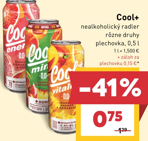 Cool+ nealkoholický radler – rôzne druhy