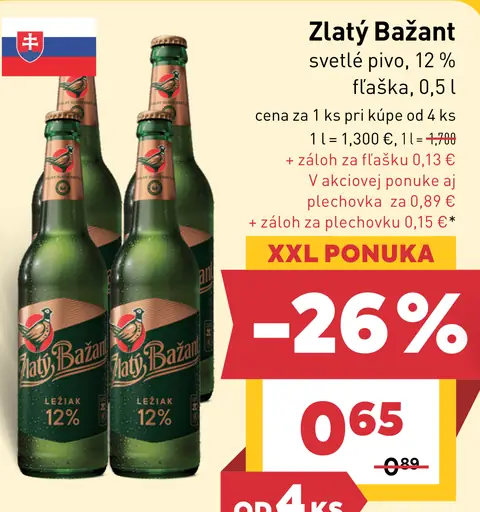 Zlatý Bažant svetlé pivo fľaša