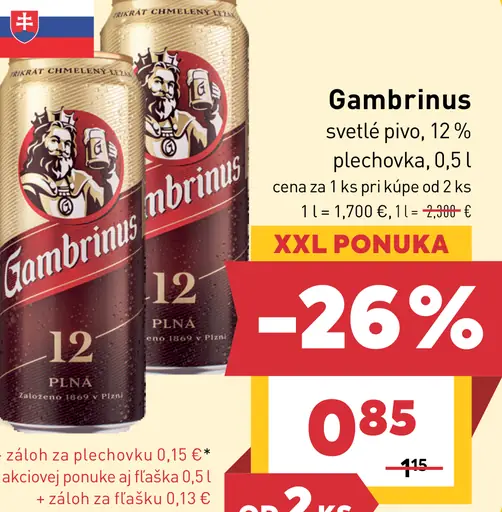 Gambrinus svetlé pivo plechovka