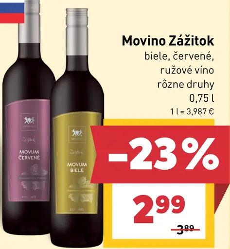 Movino Zážitok biele, červené a ružové víno