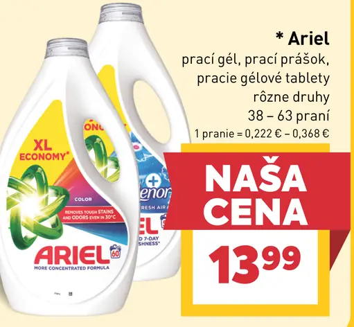 Ariel prací gél, prášok, pracie tablety