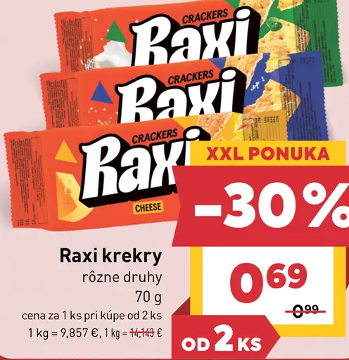 Raxi krekry rôzne druhy