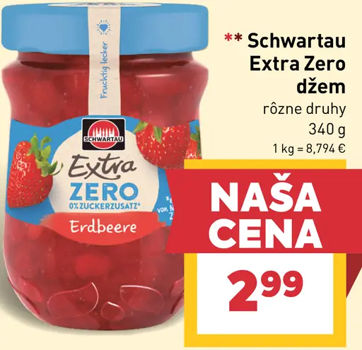 Schwartau Extra Zero džem rôzne druhy