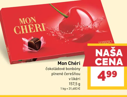 Ferrero Mon Cherri čokoládové bonbóny plnené celou čerešňou v likéri