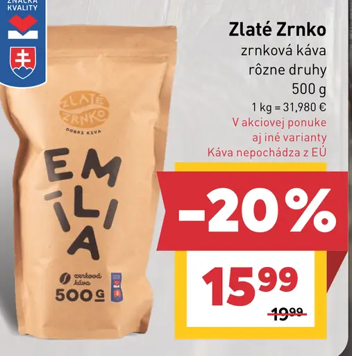 Zlaté Zrnko pražená zrnková káva