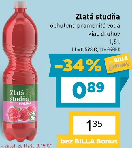 Zlatá studňa Malina ochutená pramenitá voda