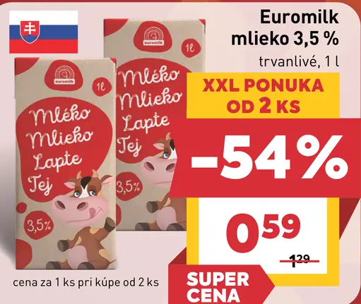 Euromilk mlieko plnotučné trvanlivé 3,5 %