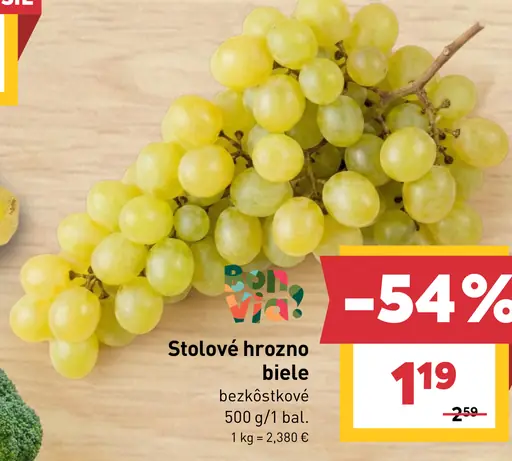 Stolové hrozno biele bezjadierkové