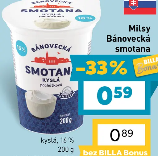 Milsy Bánovecká kyslá smotana 16 %