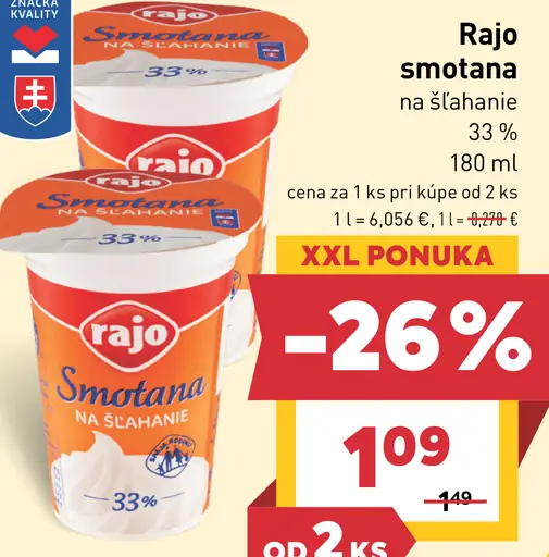 Rajo Smotana na šľahanie 33%