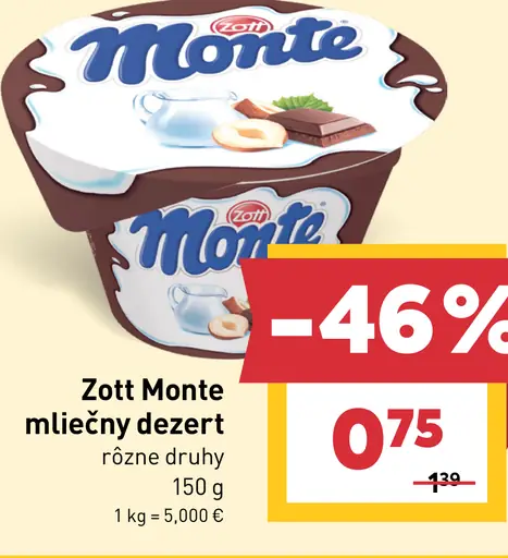 Zott Monte mliečny dezert rôzne druhy