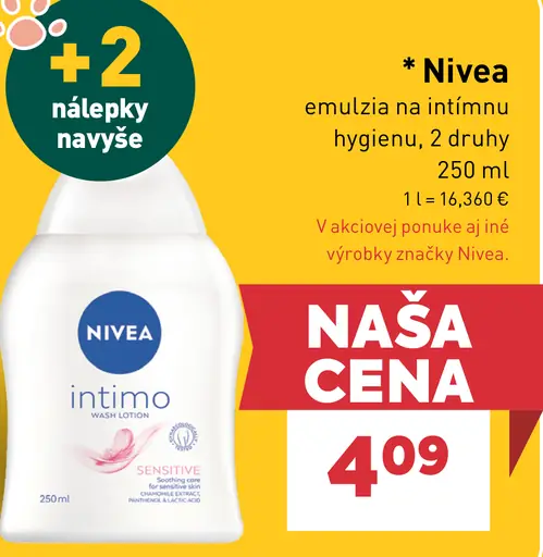 Nivea intimná emulzia Sensitive, 2 druhy