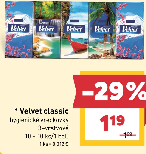 Velvet Classic Hygienické vreckovky 3-vrstvové