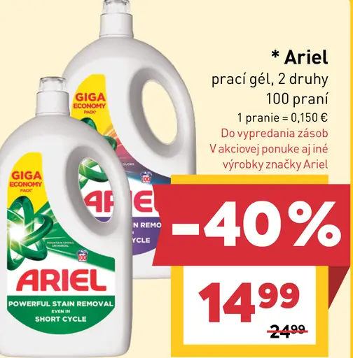 Ariel prací gél rôzne druhy