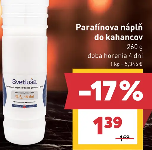 Svetluša parafínová náplň do kahancov