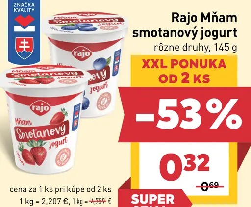 Rajo Mňam smotanový jogurt rôzne druhy