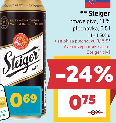 Steiger Tmavé pivo 11% plechovka