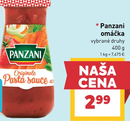 Panzani omáčka, vybrané druhy