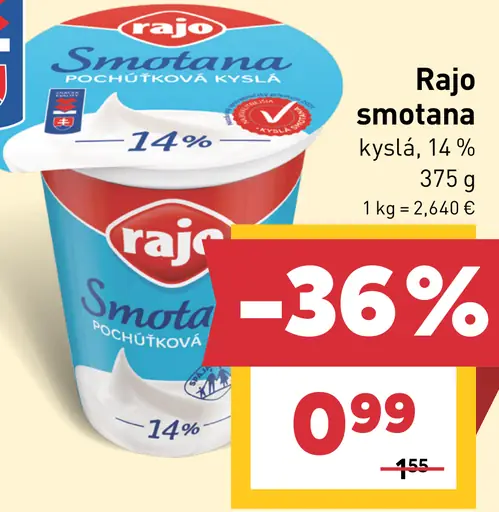Rajo smotana kyslá 14%