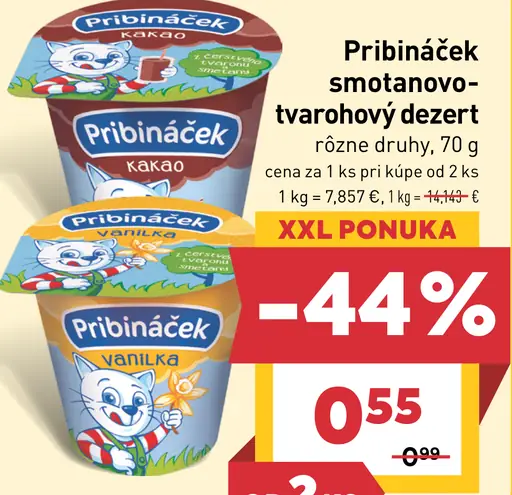 Pribináček smotanovo-tvarohový dezert kakao