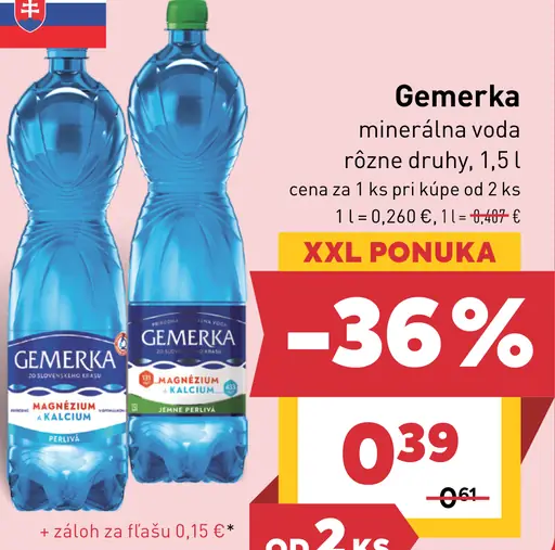 Gemerka minerálna voda rôzne druhy