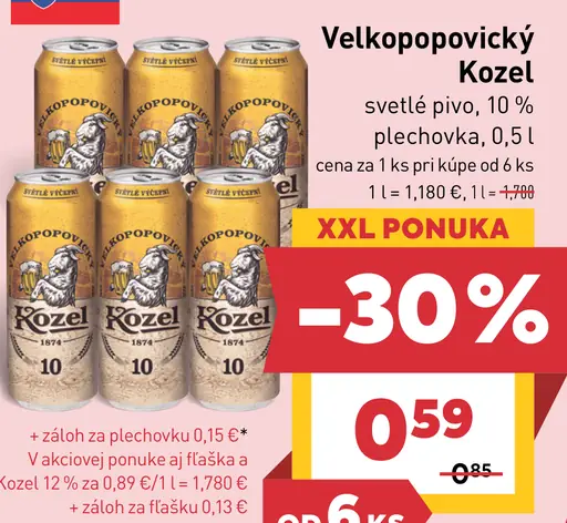 Velkopopovický Kozel svetlé pivo plechovka