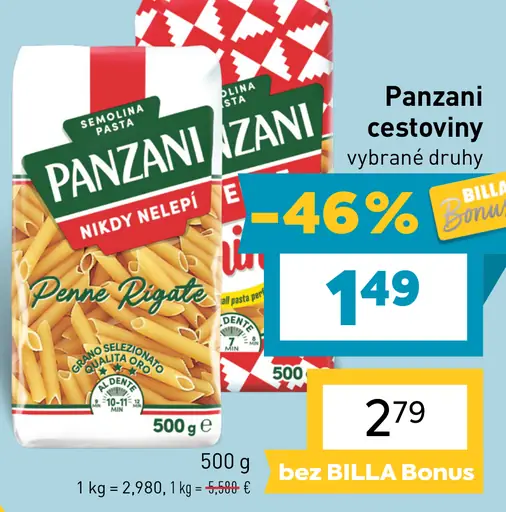Panzani cestoviny vybrané druhy